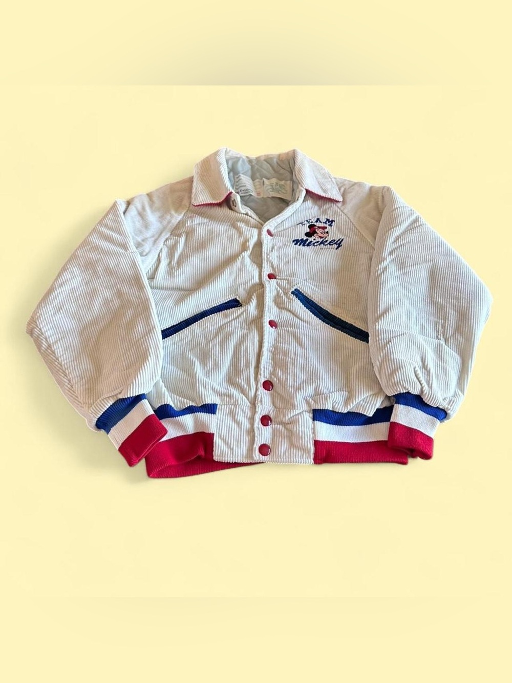 Vintage Disney Team Mickey Corduroy Varsity Jacket White USA Women’s S Men’s XS